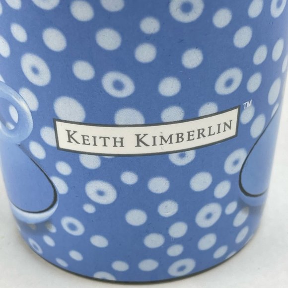 Keith Kimberlin Kitten Sleeping in Cup Coffee Tea Mug Blue Polka Dot - Picture 3 of 9